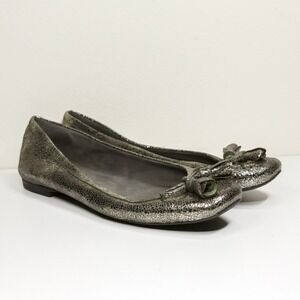STUART WEITZMAN Crackle Leather Square Toe Ballet Flats‎ Gunmetal Gray Sliver 8